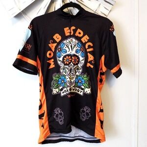 World Jersey Moab Especial Brewery Cycling Jersey Black Orange Skull Graphic L